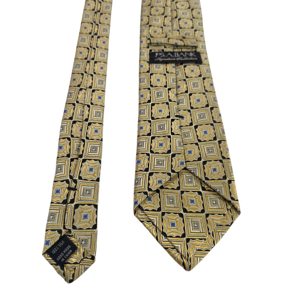 Jos A Bank Signature Collection Mens‎ Necktie Gold Handmade Embroidered Silk